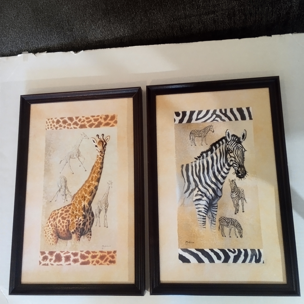 Framed Giraffe and Zebra Art Prints